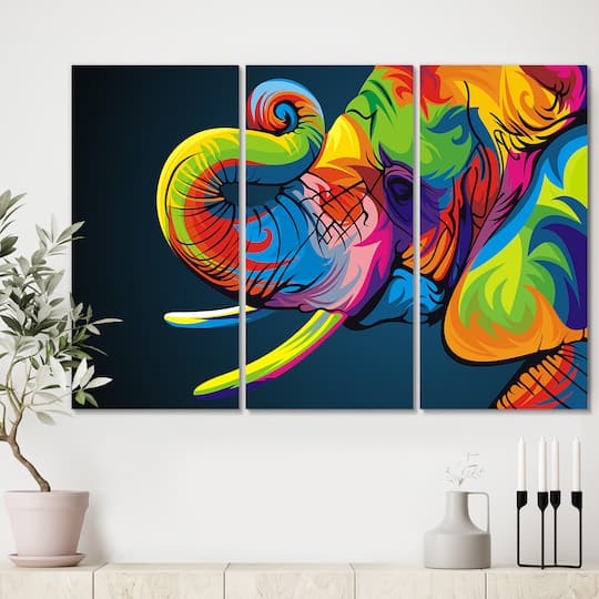 Designart - The Happy Rainbow Elephant - Modern Canvas Art Print